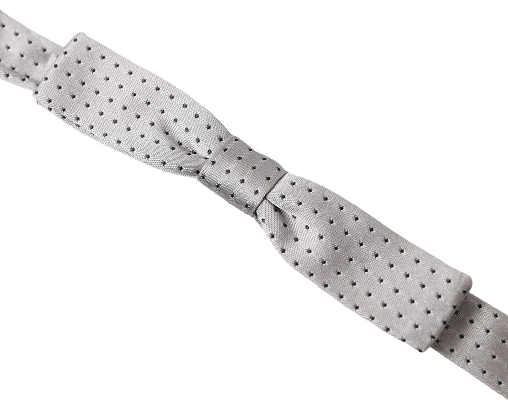 Gray Dotted Silk Adjustable Men Neck Papillon Bow Tie