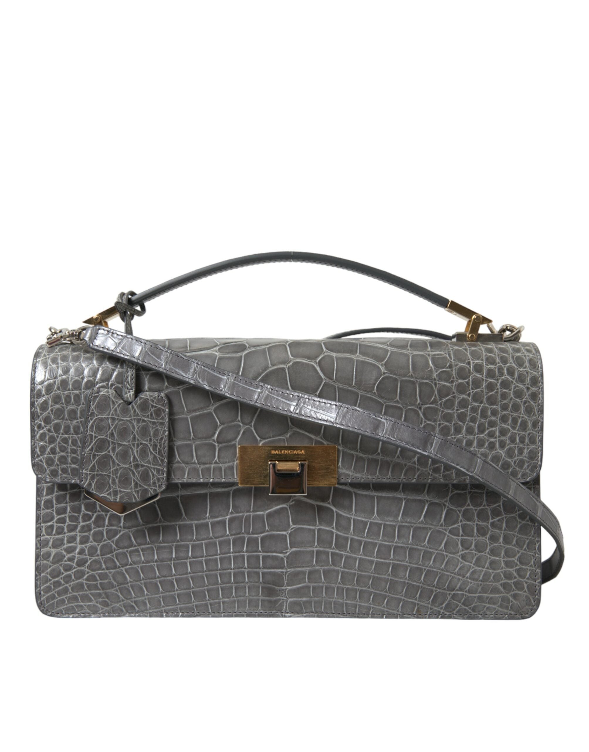 Gray Exotic Leather Medium Shoulder Hand Purse Bag