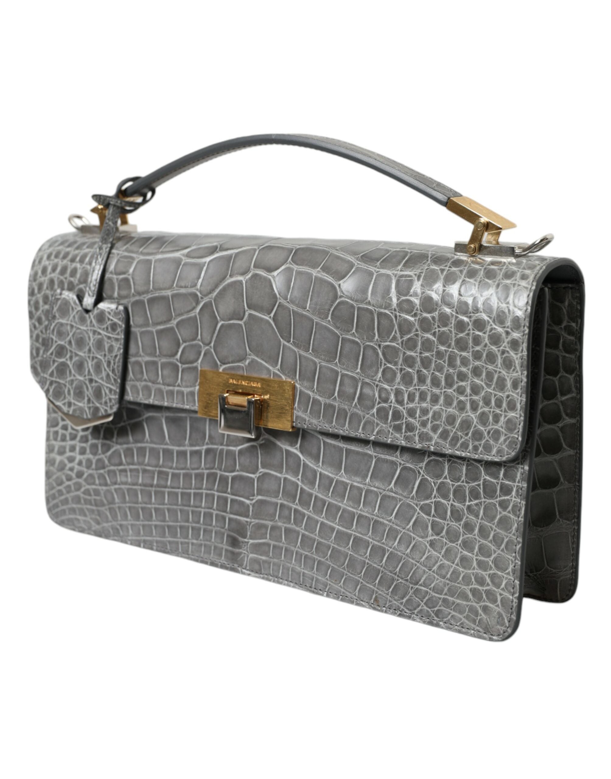 Gray Exotic Leather Medium Shoulder Hand Purse Bag
