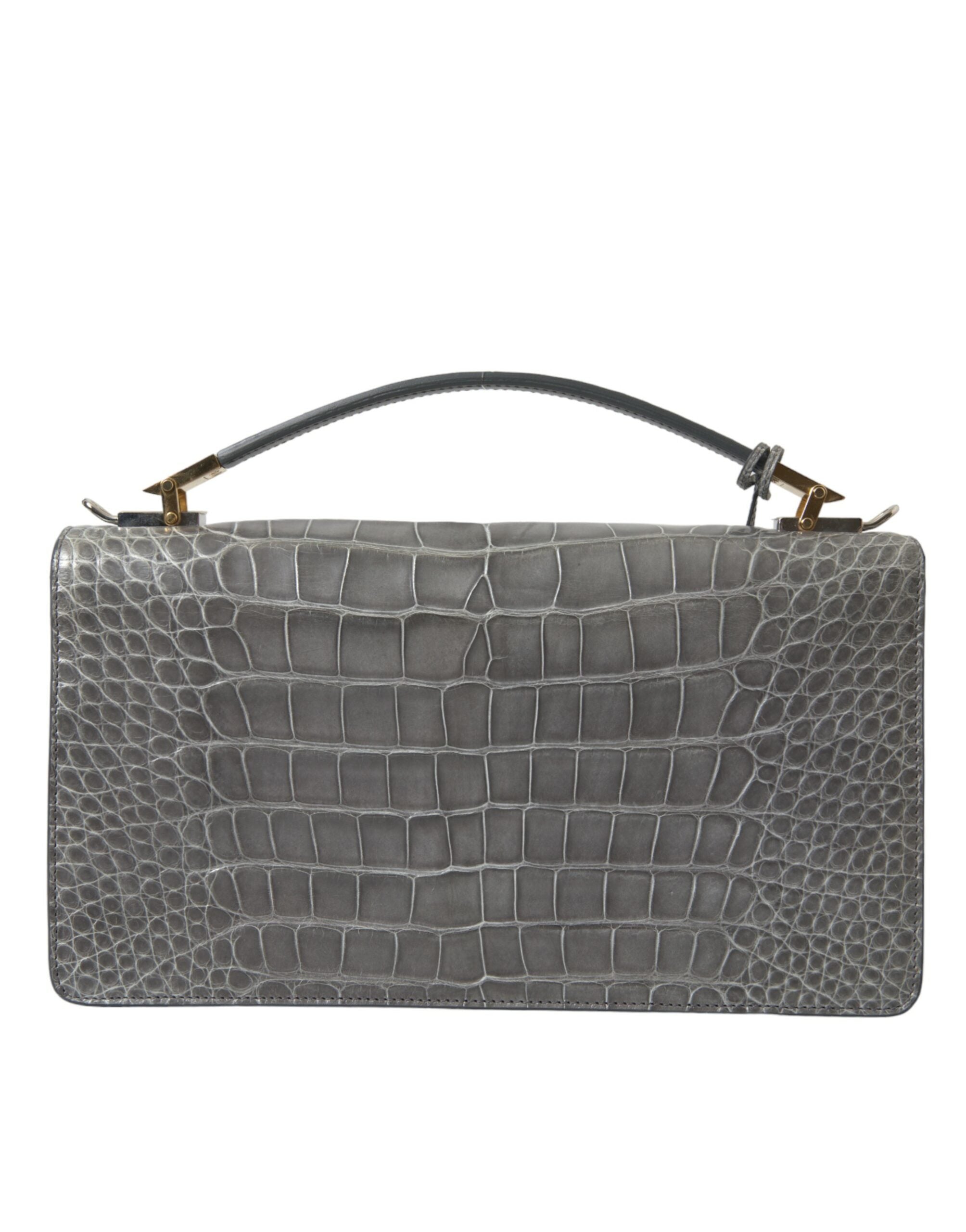 Gray Exotic Leather Medium Shoulder Hand Purse Bag