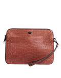 Bordeaux Croc Leather Logo Plaque Men Briefcase Bag